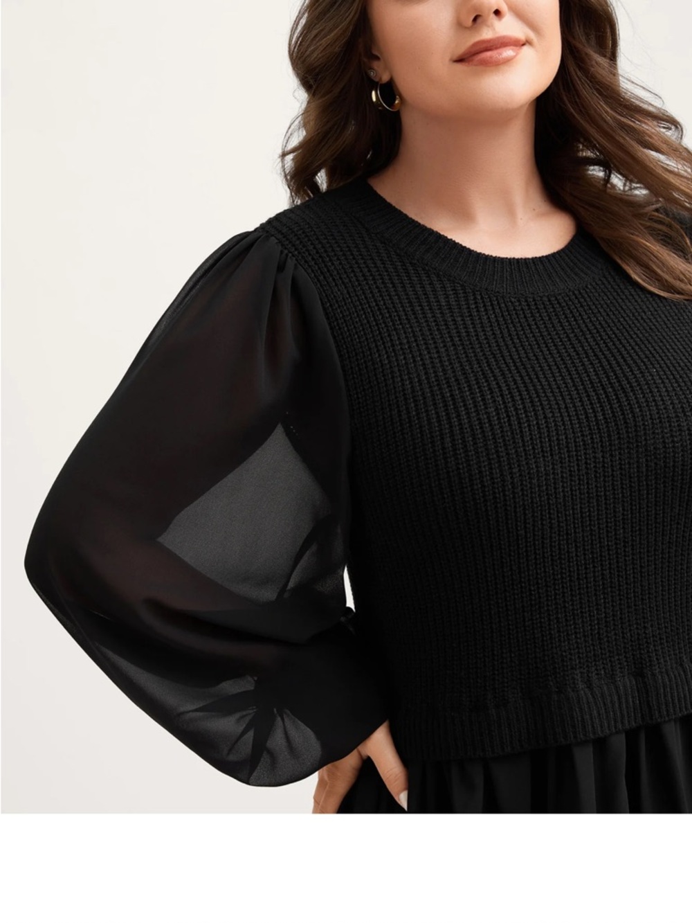 Balloon Sleeve Solid Twofer Sweater - Picture 11 of 11